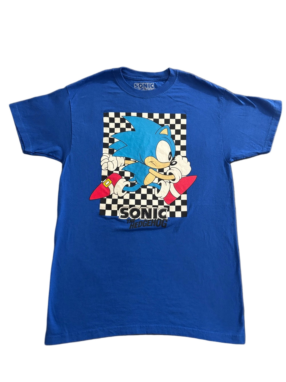 Sonic the Hedgehog Checkerboard Graphic T Shirt Blue Mens Medium Sega